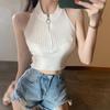 Women's Crop Top Corset Tops Knitted Vest Tight Zipper Sleeveless Top