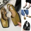 Ladies' Summer Buckle Slippers Plus Size Sandals Summer Square Toe Flat PU Sandals