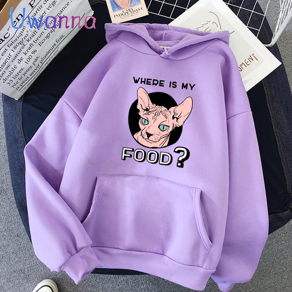 Pink Hoodies Woman Harajuku Animal Sphynx Cat Kungdom Long Sleeve Y2k Tops Winter Loose Hoodie Print Sweatshirt Women Clothes