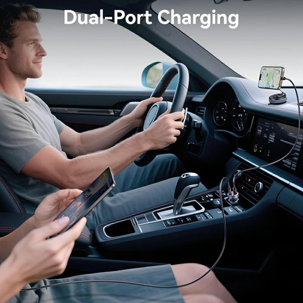 USAMS CC327 C44 USB-A + Type-C Dual Port Car Charger 45W Fast Charging Aluminum Alloy Power Adapter with Voltage Display