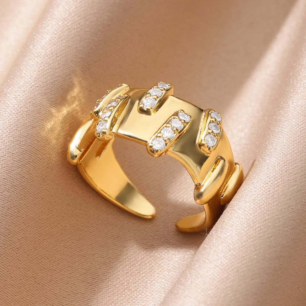 Zircon Geometric Ring For Women Gold Color Openning Stainless Steel Ring Wedding Waterproof Jewelry Gift Anillos Mujer
