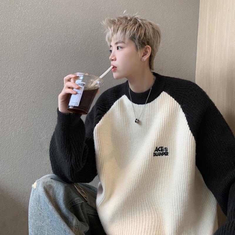 Мужской свитер свободного покроя из толстой европейской пряжи - японский ретро, рукав реглан, зимний студенческий стиль