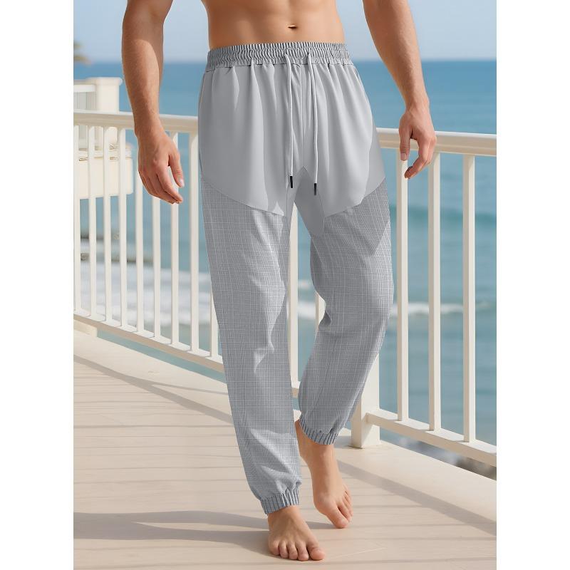 Льняные брюки на кулиске летние свободные домашняя одежда удобные дышащие тонкие спортивные повседневные брюки мужские