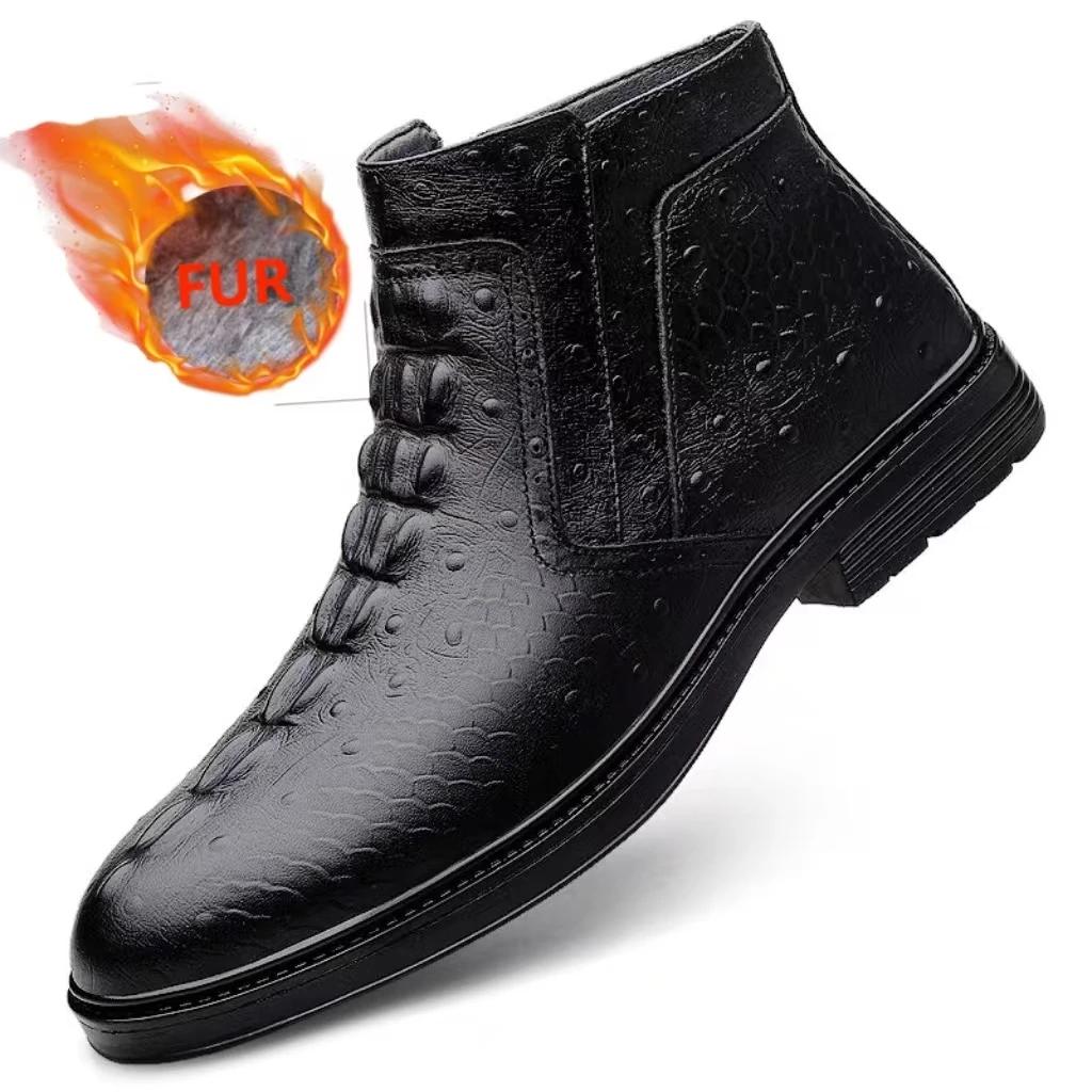 Модные Удобные Мужские Ботильоны из Натуральной Кожи для Бизнеса Повседневная Кожаная Обувь Модные Ботинки Челси Обувь для Отдыха и Прогулок Высокие Ботинки