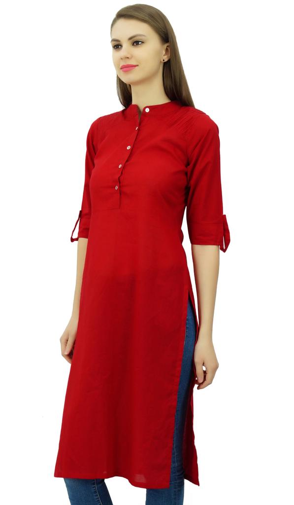 Phagun Cotton Plain Kurti Tunic Mandarin Collar Ethnic Casual Kurta Blouse