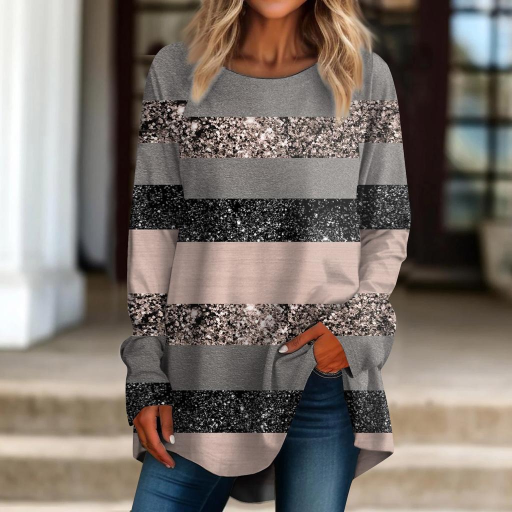 Женская повседневная футболка больших размеров с длинными рукавами и круглым вырезом в стиле ретро с принтом, верхний пуловер