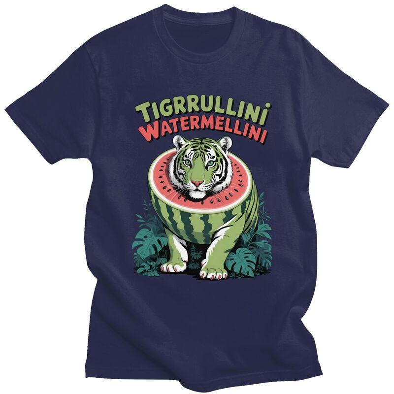Male Tigrrullini Watermellini Italian Brainrot Meme T Shirt Summer Short Sleeve 100 Cotton Tshirt Fashion Graphic Tee Tops