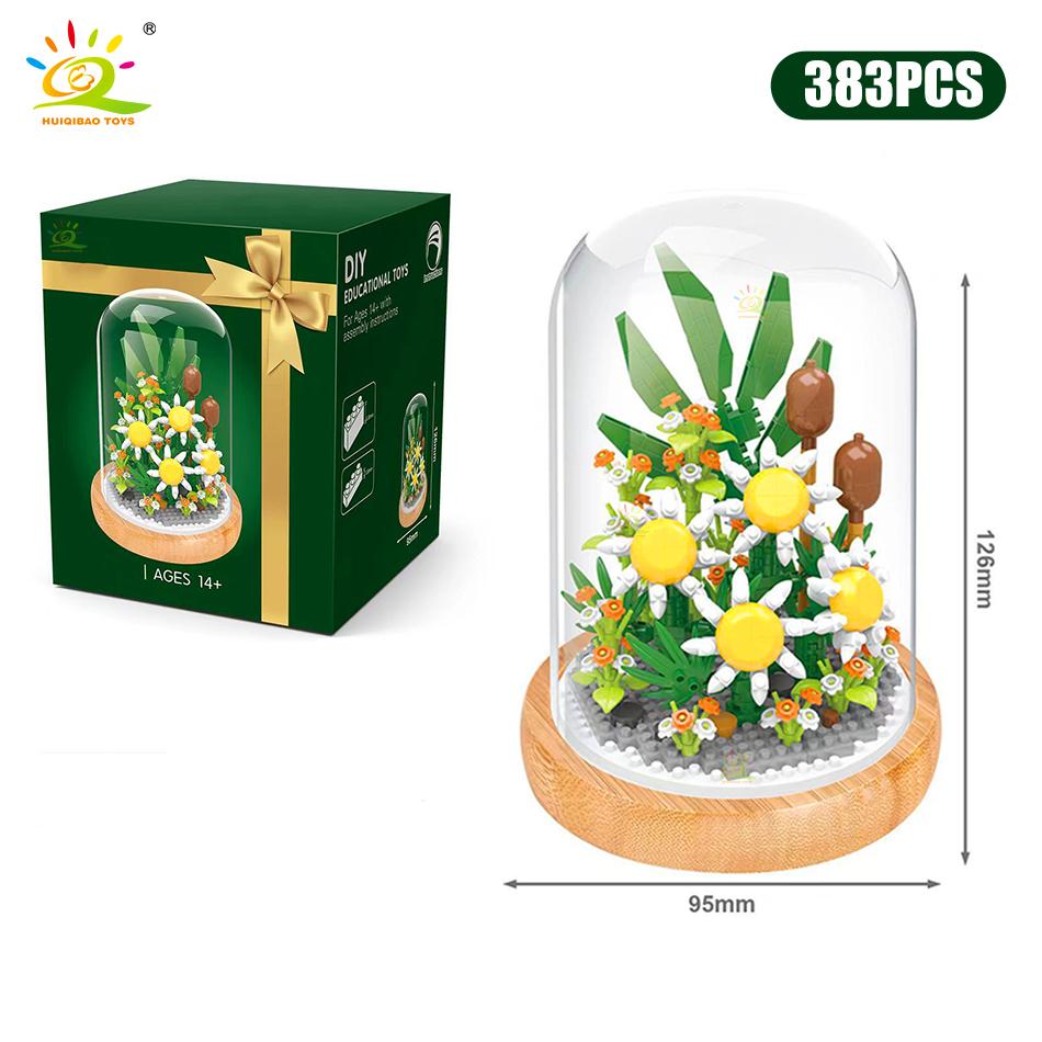 Цветок розы и хризантемы в горшках, строительные блоки, 3D модель букета, подсолнух, кирпичи, детские игрушки, подарок для девочек-друзей