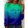 Tie-Dye Gradient Colour Long Sleeves Tshirt Women's Round Neck Oversize Clothing Letter Printed Pullover Top Fashions Streetwear