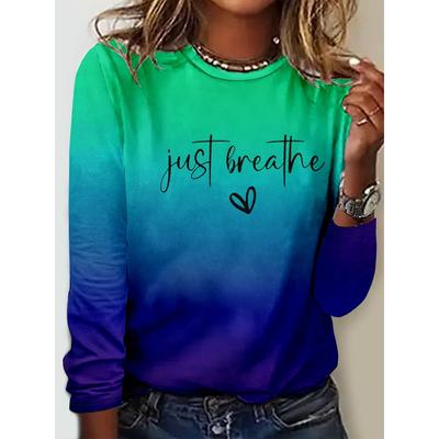 Футболка с длинными рукавами в стиле тай-дай с градиентным принтом, женская, с круглым вырезом, свободная одежда, пуловер с буквенным принтом, модная уличная одежда