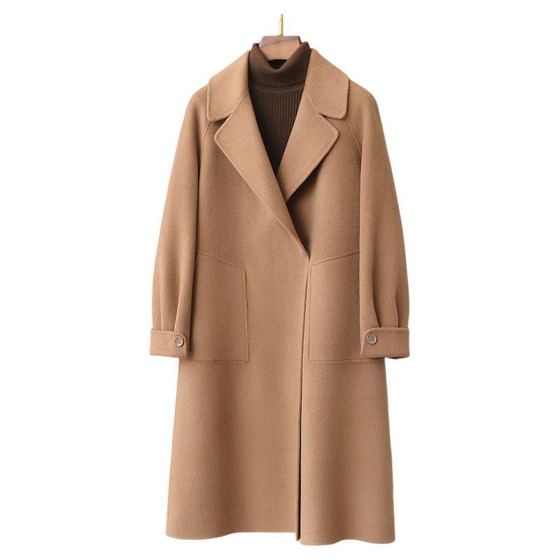 Women's Casual 10% Cashmere Wool Blend Coat - Spring 2026 Korean High-End Double-Faced Wool