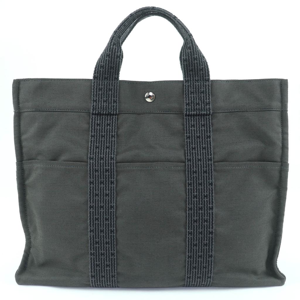 Отличная сумка HERMES Her Line MM Serie Металлическая парусиновая сумка-тоут серая Женская Б/У