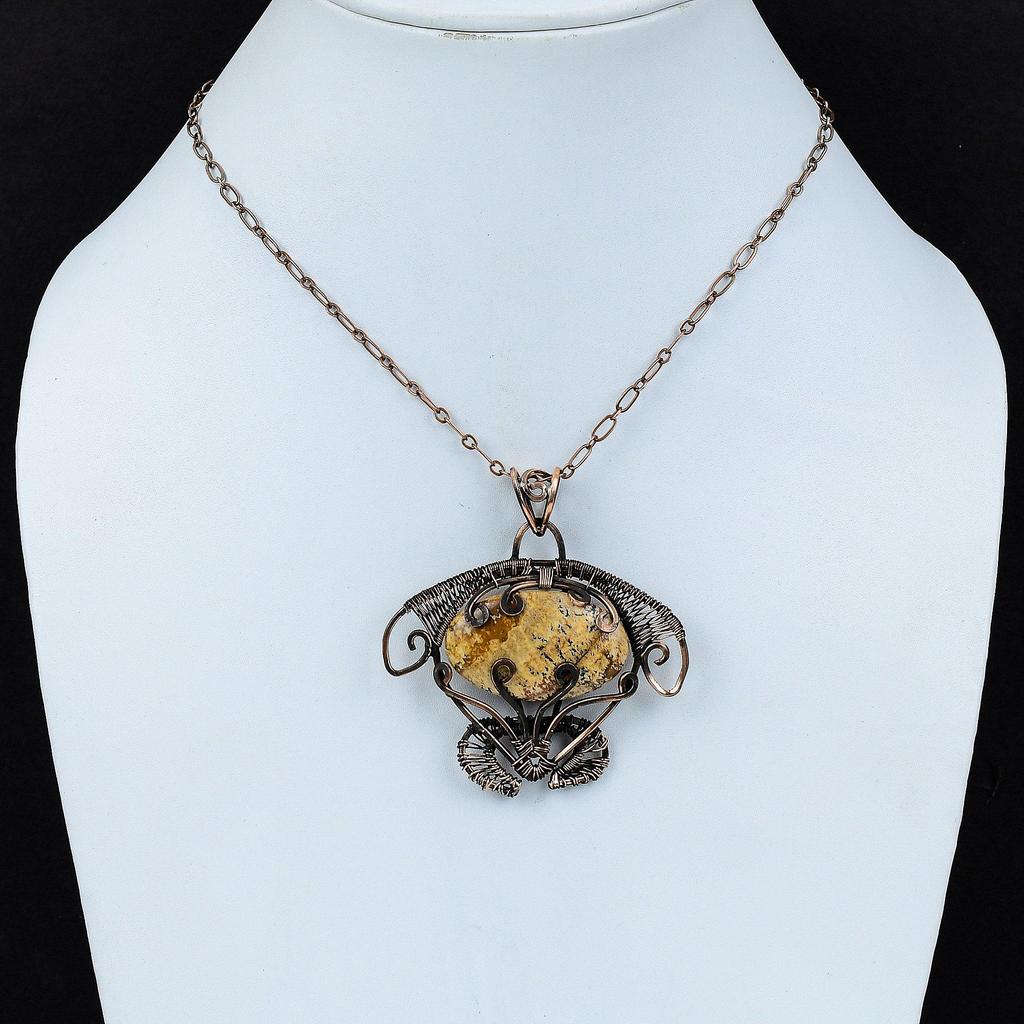 Picture Jasper Pendant Copper Wire Wrapped Pendant Tortoise Jewelry Gemstone Pendant Copper Wire Wrap Jewelry Handmade Pendant Gift For Him