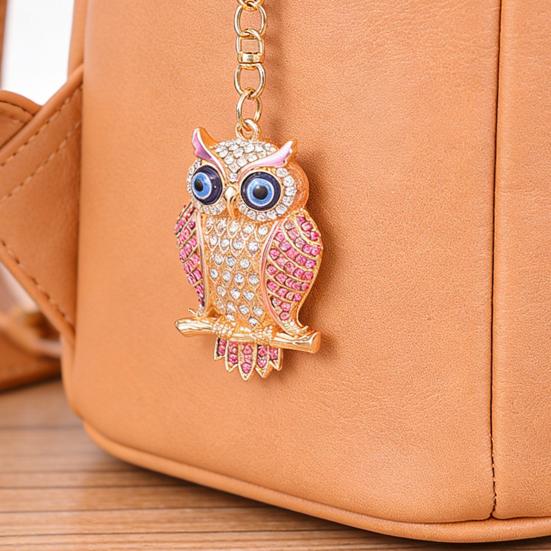 Keychain Pendant 3D Cartoon Owl Design Sparkling Rhinestones Inlaid Enamel Wings Key Chain with Lobster Clasp Key Ring Bags Accessories