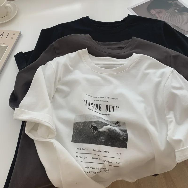 Women's Summer 2024 Korean Style Loose Letter Print T-Shirt