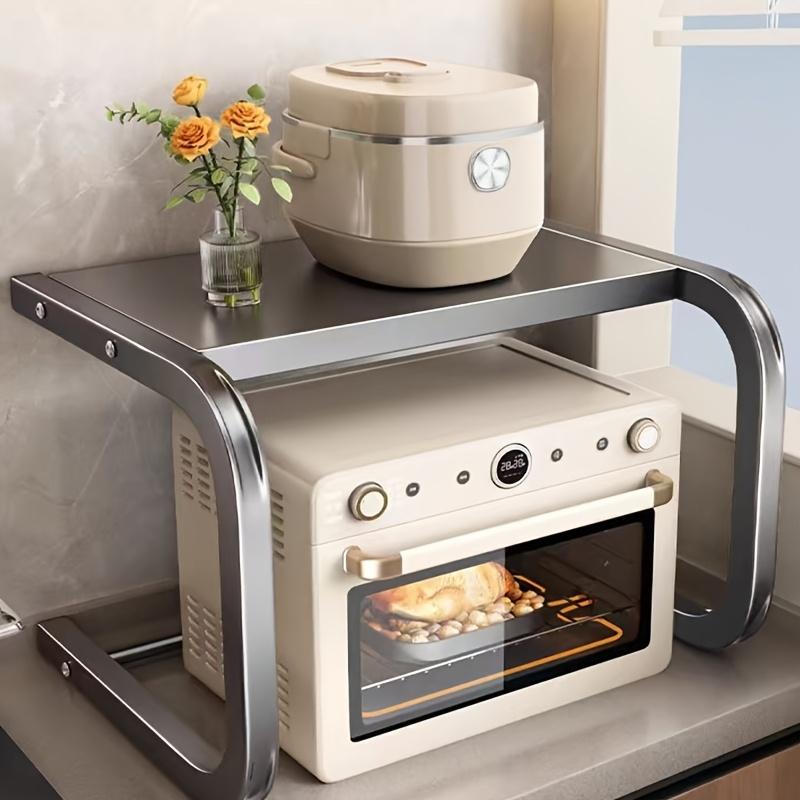 Просторная 2-ярусная металлическая подставка для микроволновой печи, настольная полка для хранения духовки и выпечки, не требует сборки, прочный кухонный органайзер