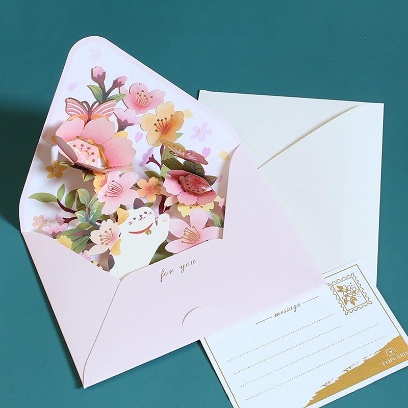 New Romantic Flower Birthday Christmas Card 3D Pop-up Greeting Cards Set Postcard Party Wedding Decorations Creative Girl Gifts