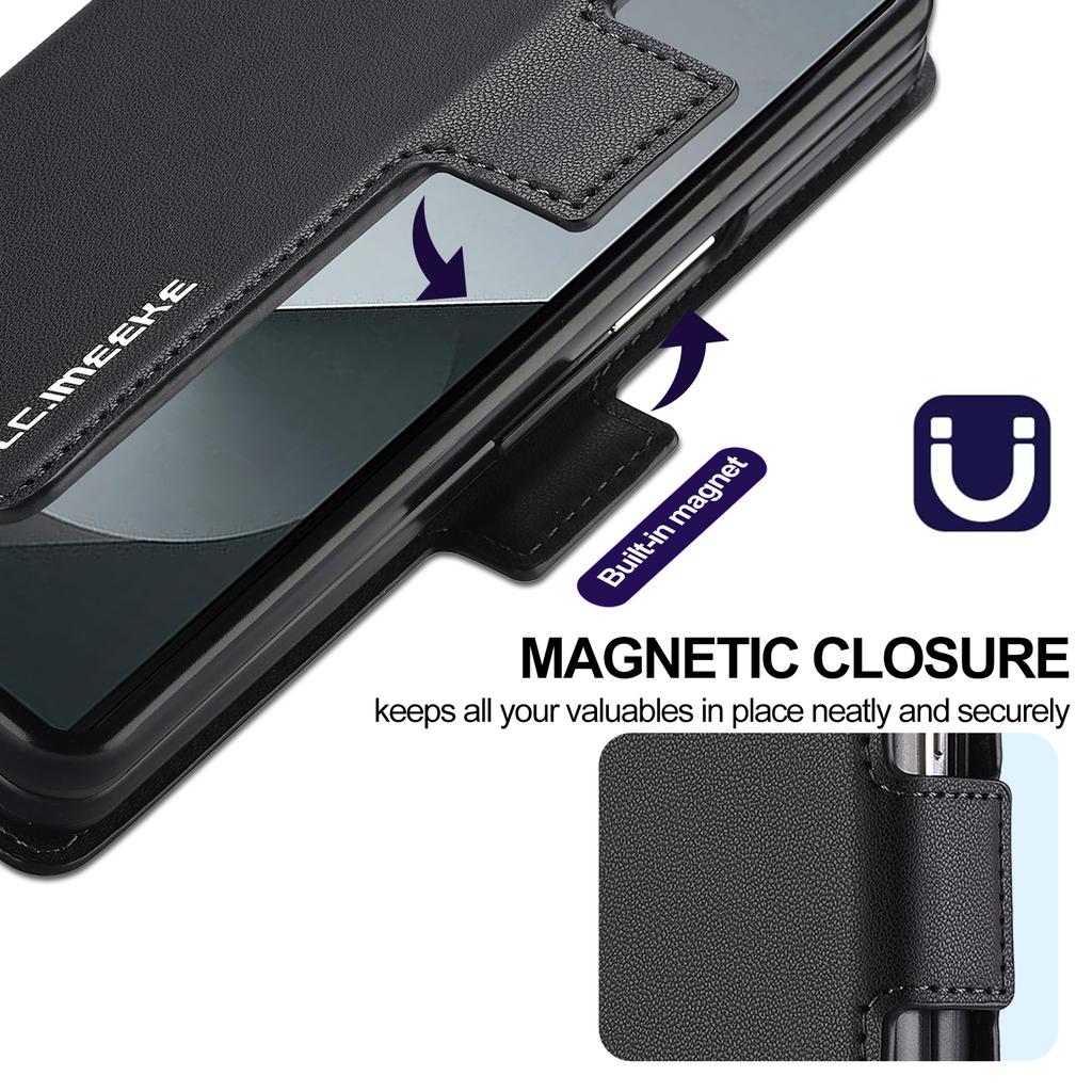 LC.IMEEKE L1 Для Samsung Galaxy Z Fold6 5G Чехол-подставка Текстура ПУ-кожа Кошелек Чехол для телефона