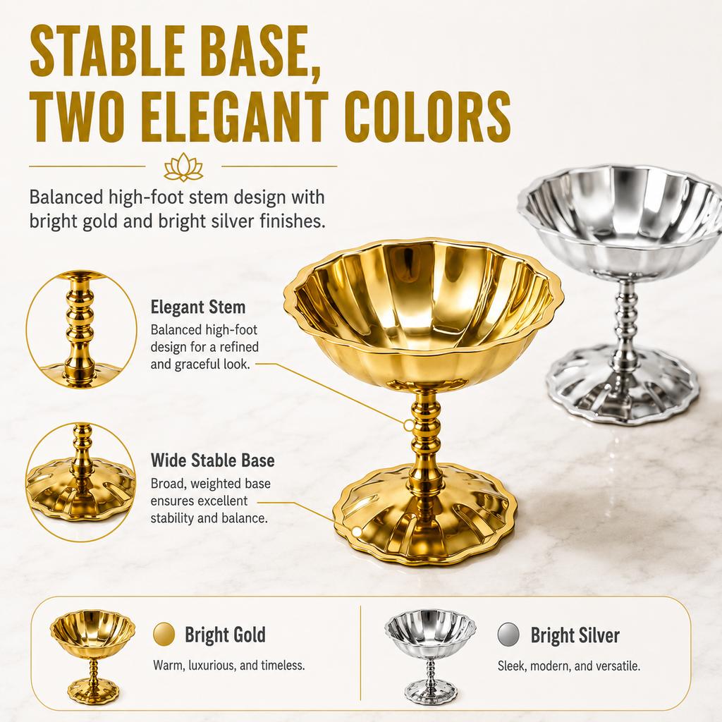 304 Stainless Steel Lotus Ice Cream Cup Mirror Polished Single Layer Dessert Bowl for Hotel Restaurant Bar