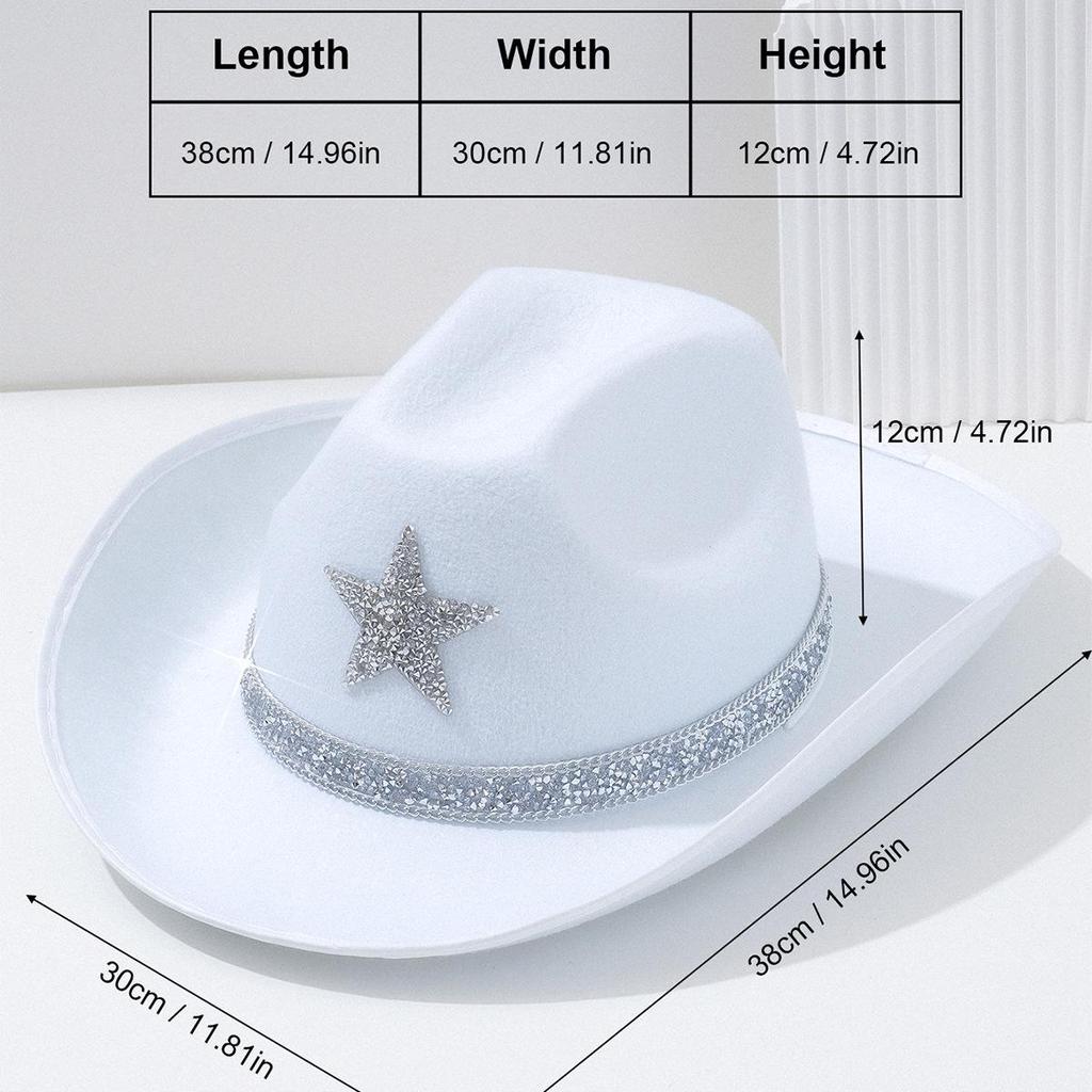 Ковбойская шляпа со стразами в виде звезды: Унисекс шляпа-федора с широкими полями для пляжных вечеринок