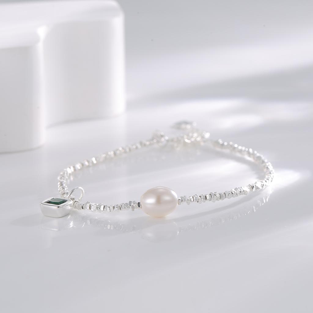 Серебряный браслет S925 квадратной пробы с зеленым цирконием, сломанное серебро, несколько таэлей из сломанных серебряных бусин, серия легких роскошных ретро-ювелирных изделий