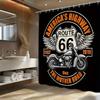 Шторка для душа с мотоциклом Route 66 Ретро-дизайн американского шоссе с хромированным мотоциклом и крыльями Шторка для душа с крючком