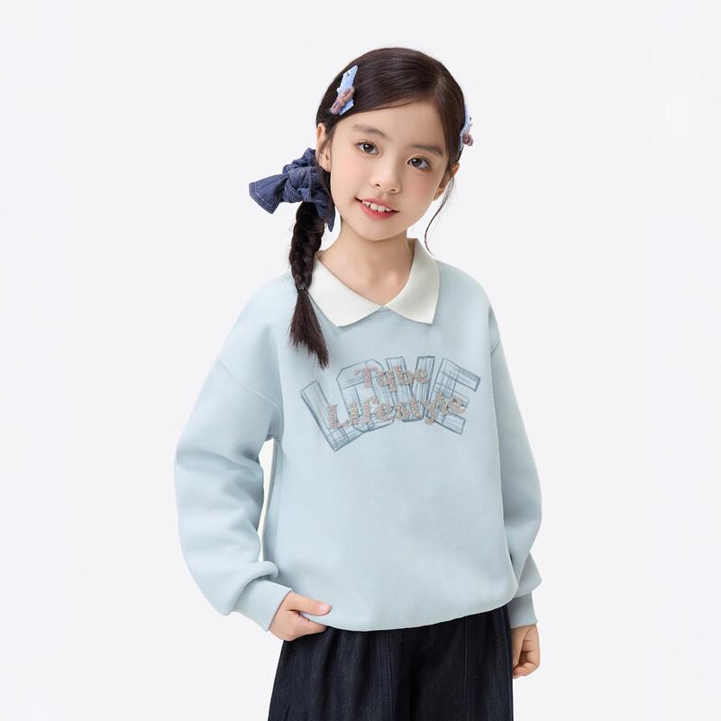 Xiaoyinman Girls' Letter Print Turn-down Collar Long-Sleeved Sweatshirt