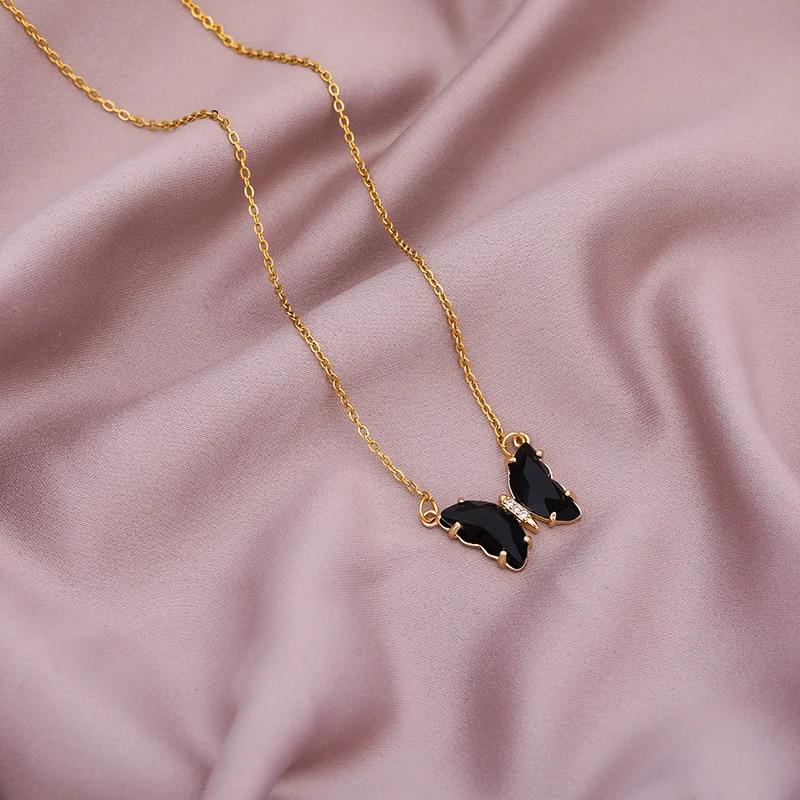 Ожерелья-колье из нержавеющей стали с бабочкой, женское 10 стилей, красочные прозрачные хрустальные подвески в виде бабочки, цепочка на ключицы, ювелирные изделия