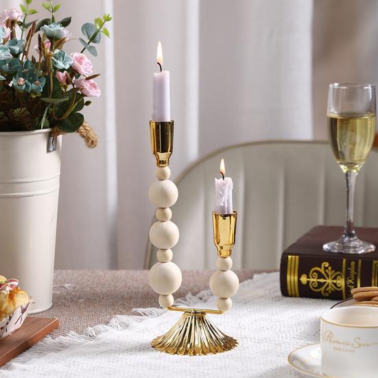 Подсвечник из чугуна с деревянными бусинами, винтажный, на 1/2/3 свечи, для домашнего офиса, гостиной, прихожей, декоративный металлический подсвечник