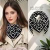 Elegant Boho Chic Black Striped Square Scarf with Magnetic Clasp - Versatile, Warm & Windproof for Women