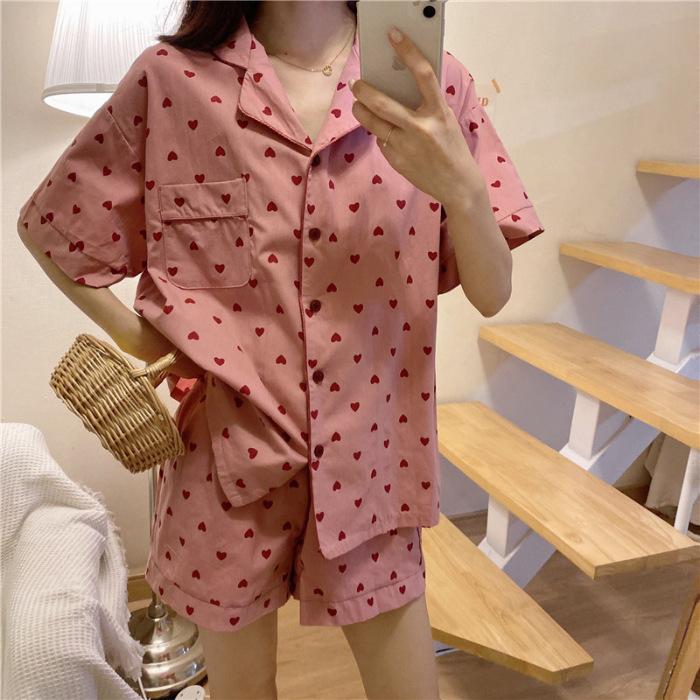 Pajama Set for Women In Summer, Cute Strawberry Print, Sweet Girly Korean Style Casual Design, Soft and Simple Pajamas for Women