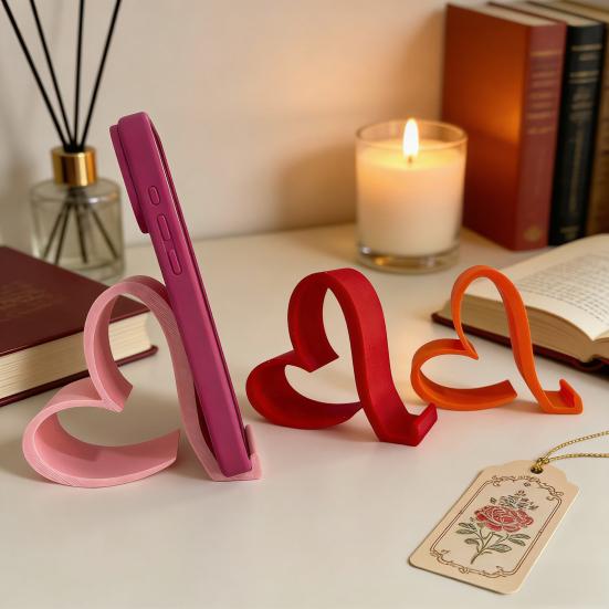 Держатель для телефона в форме сердца Милый 3D-печатный подставка для телефонов, планшетов, Kindle Романтичный настольный держатель для телефона в форме сердца для офиса, прикроватной тумбочки