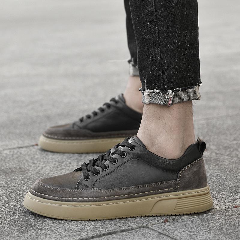 Мужская обувь осень первый слой коровьей кожи белые туфли трендовый британский стиль толстая подошва легкая спортивная обувь повседневная обувь для скейтборда мужская