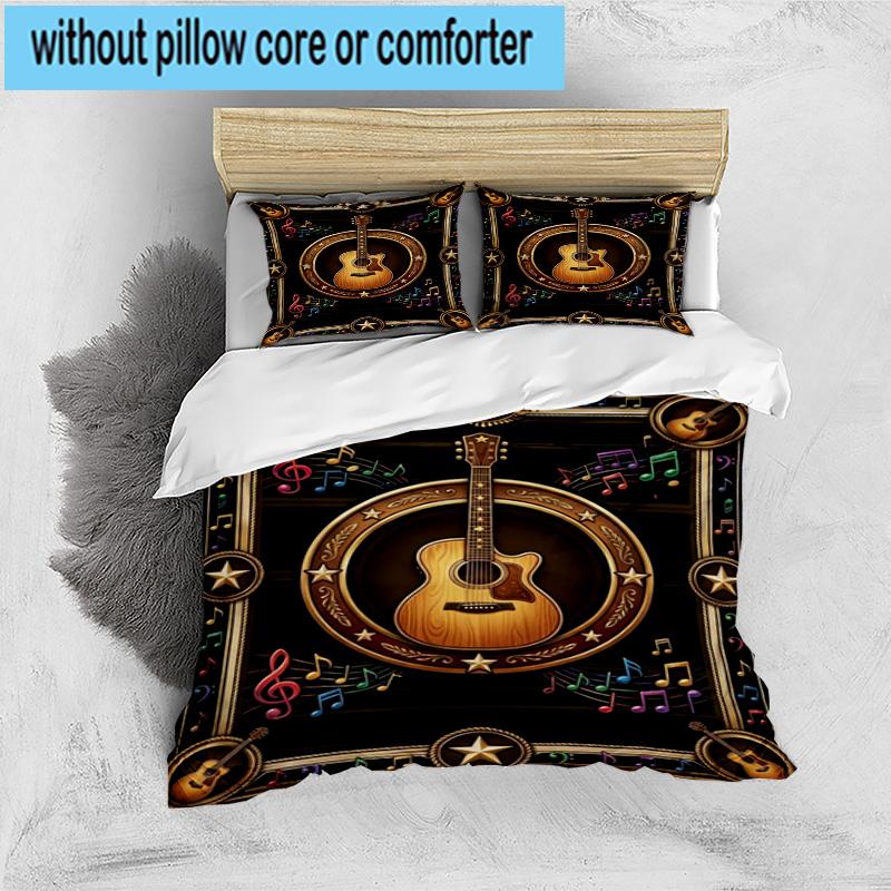 Neon Guitar Melody 3pcs Bedding,Including 1pc Duvet Cover And 2pcs Pillowcases Perfect for Christmas,Ideal for Bedroom, Dormitory