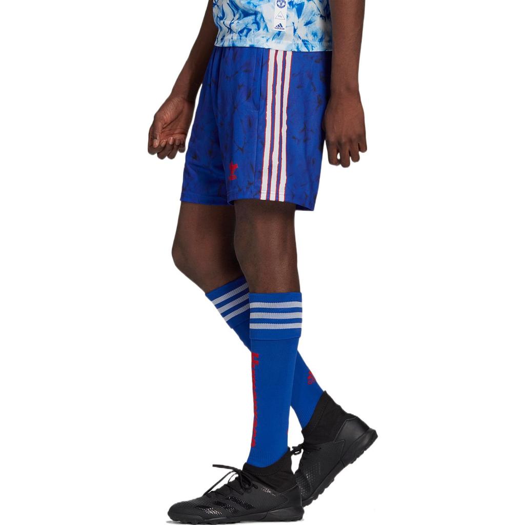 Adidas Striped Logo Print Soccer Shorts Men Bottoms Blue GJ9085