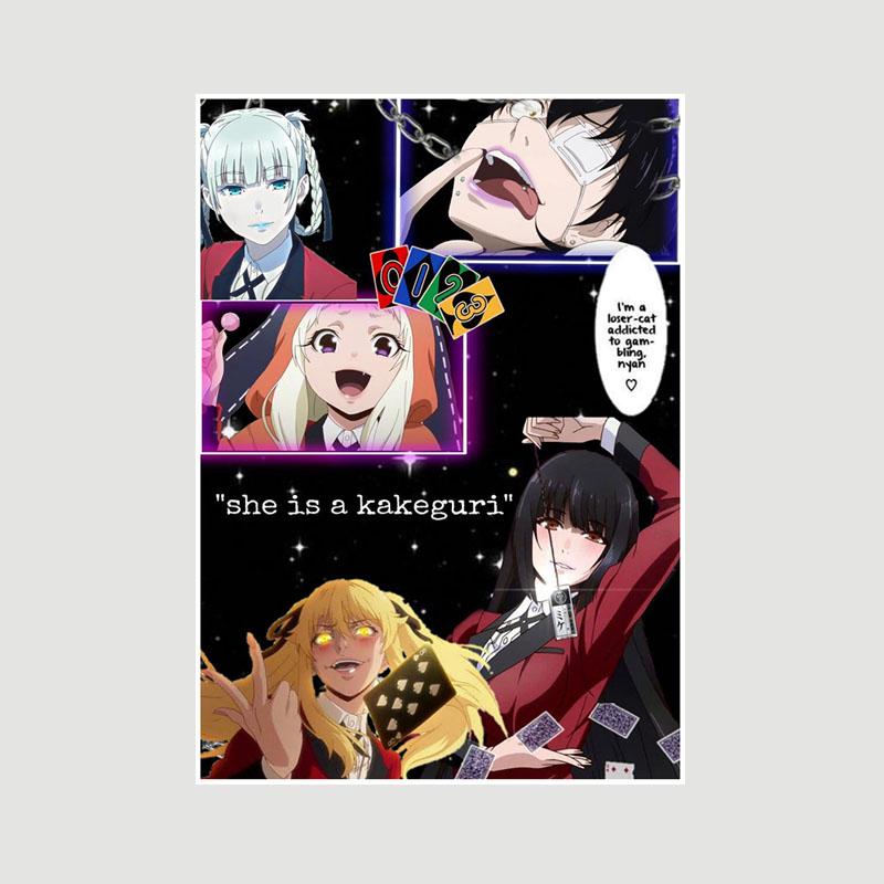 Винтажная белая бумага Kakegurui Плакаты Японское аниме Ретро-постеры и принты Художественная живопись Домашнее украшение Фреска Спальня Кафе Декор