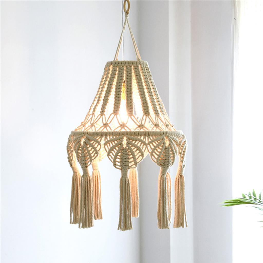 Handmade Macrame Light Shade Chandeliers Hanging Light Cover Light Shade Macrame Woven Tapestry Boho Chic Home Room Decoration