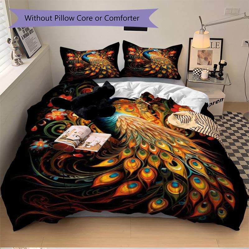 3pcs Peacock, Floral Duvet Cover Set -Includes 1 Duvet Cover and 2 Pillowcases, No Quilt Core, All-Season Home Decor yy251111101