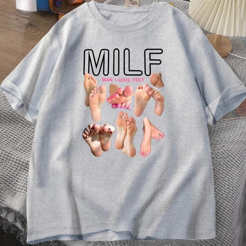 Summer men's MILF men I Love Feet Fun pattern Harajuku T-shirt short-sleeved round-neck streetwear