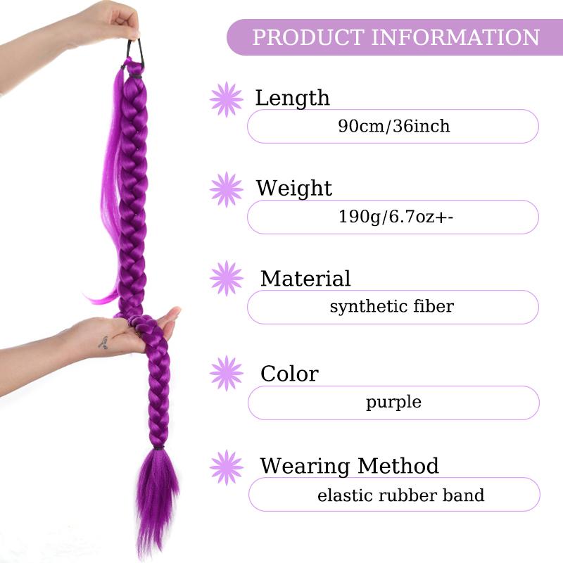 36-дюймовый плетеный фиолетовый парик-хвост Super Long Ponytail с эластичной резинкой для волос для детской вечеринки, косплея, фиолетовый парик