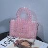 Handmade White Acrylic Beaded Crossbody Bag with Glitter Flap & Inner Pocket