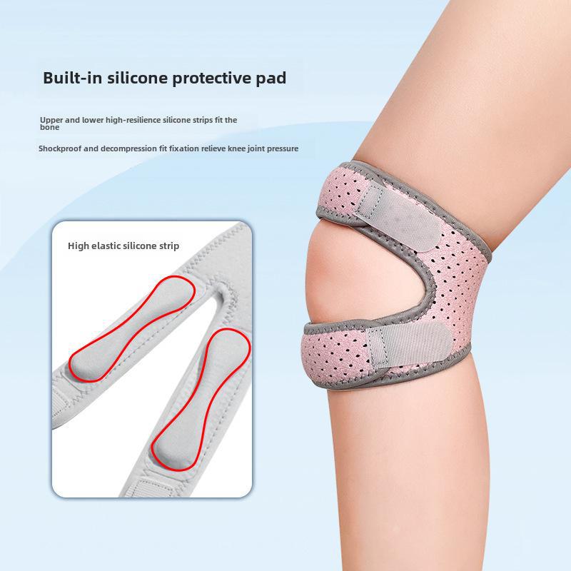 Улучшенный стабилизатор надколенника: Противоскользящие силиконовые наколенники с регулируемыми ремнями для амортизации.