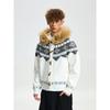 Cabbage Coke American-Style Detachable Fur Collar Fair Isle Sweater Jacket for Men and Women, Autumn Thickened Couple's Color-Block Knitwear