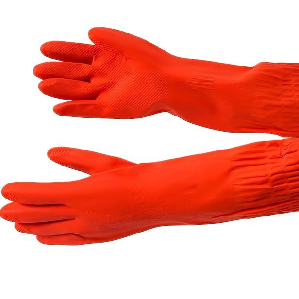 New Arrival: Extended Waterproof Rubber Gloves - Thickened, Velvet-Lined for Household Cleaning