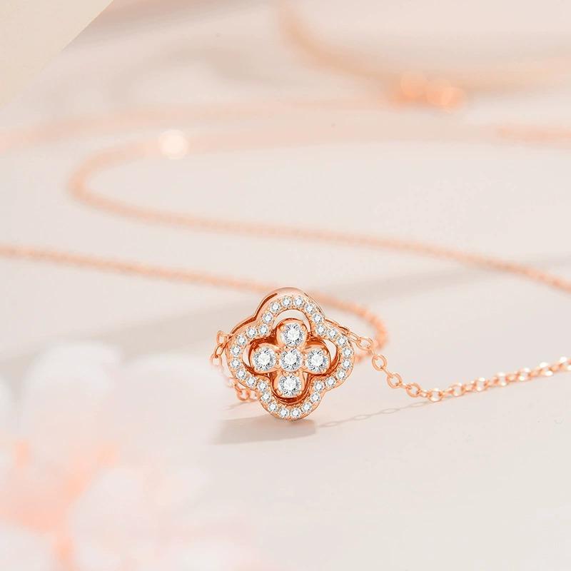 Ожерелье из стерлингового серебра S925 Super Fairy с четырьмя листьями и цирконием, женское, легкое, роскошное, изысканное, нишевый дизайн, универсальная цепочка с цветком на ключицу