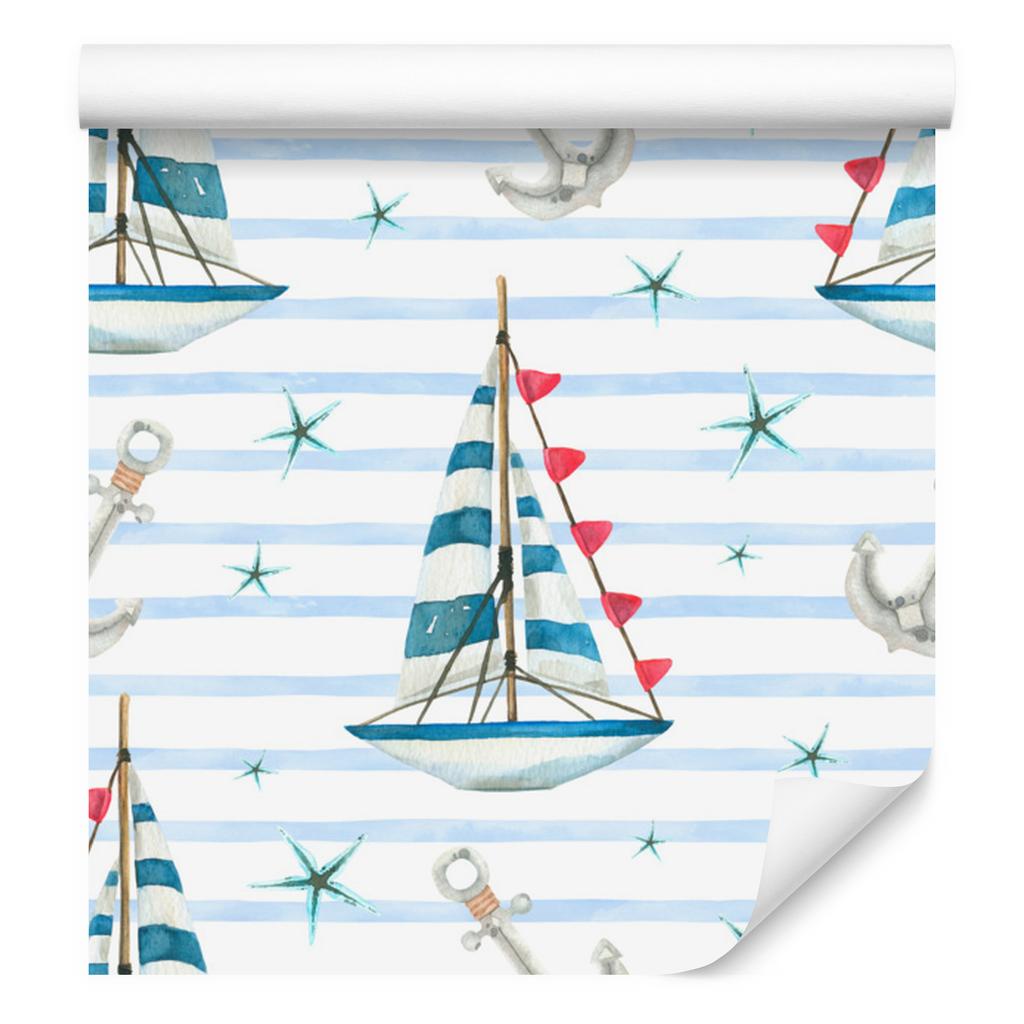 Sailboats wallpaper in watercolor style for living room and bedroom 50x1000