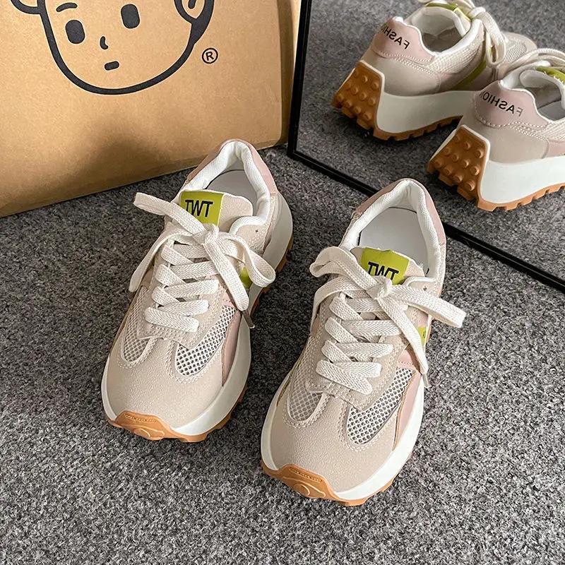 Женская обувь, спортивные кроссовки на шнуровке, спортивная сетчатая дышащая обувь для женщин, дизайнерская, роскошная, корейская, новое поступление 2024 года, повседневная, H