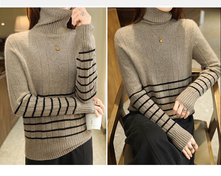 2026 A/W Women's High Neck 100% Wool Patchwork Sweater - Thick, Slim Fit, Versatile Knitwear