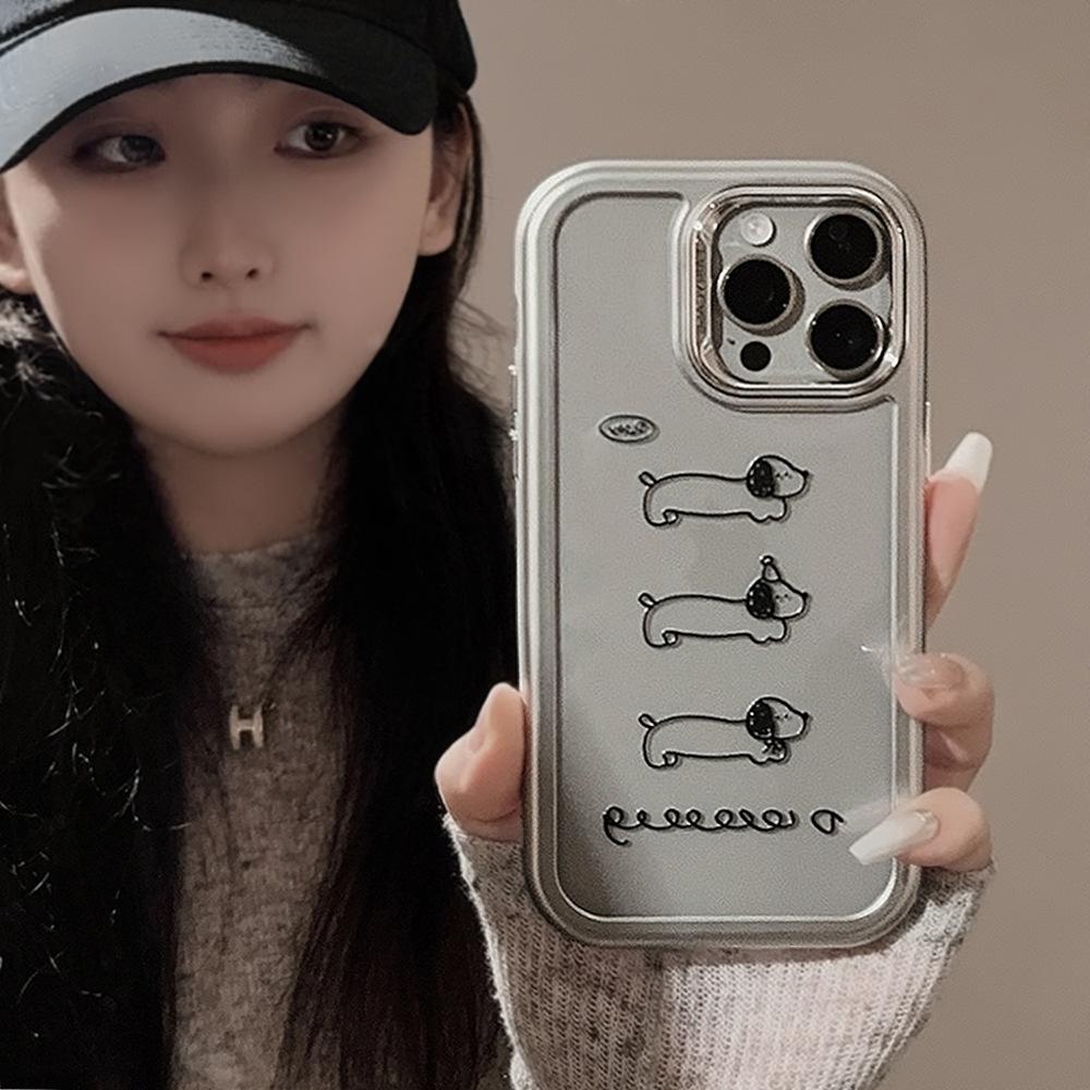 ins electroplated dog iPhone 15 Pro Max Apple phone case 14 acrylic 16 compatible 13 simple lines