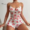 2 Pcs/Set Women Summer Pajamas Suit Butterfly Heart Printing Sleeveless Backless Cop Top High Waist Mini Shorts Daily Nightie Slim Fit Sleepwear